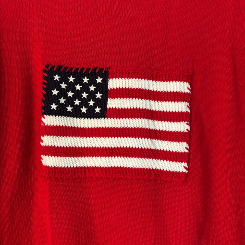 Vintage Rafaella American Flag Sweater 3/4 Sleeve Embroidered Cotton Preppy L - Picture 2 of 6